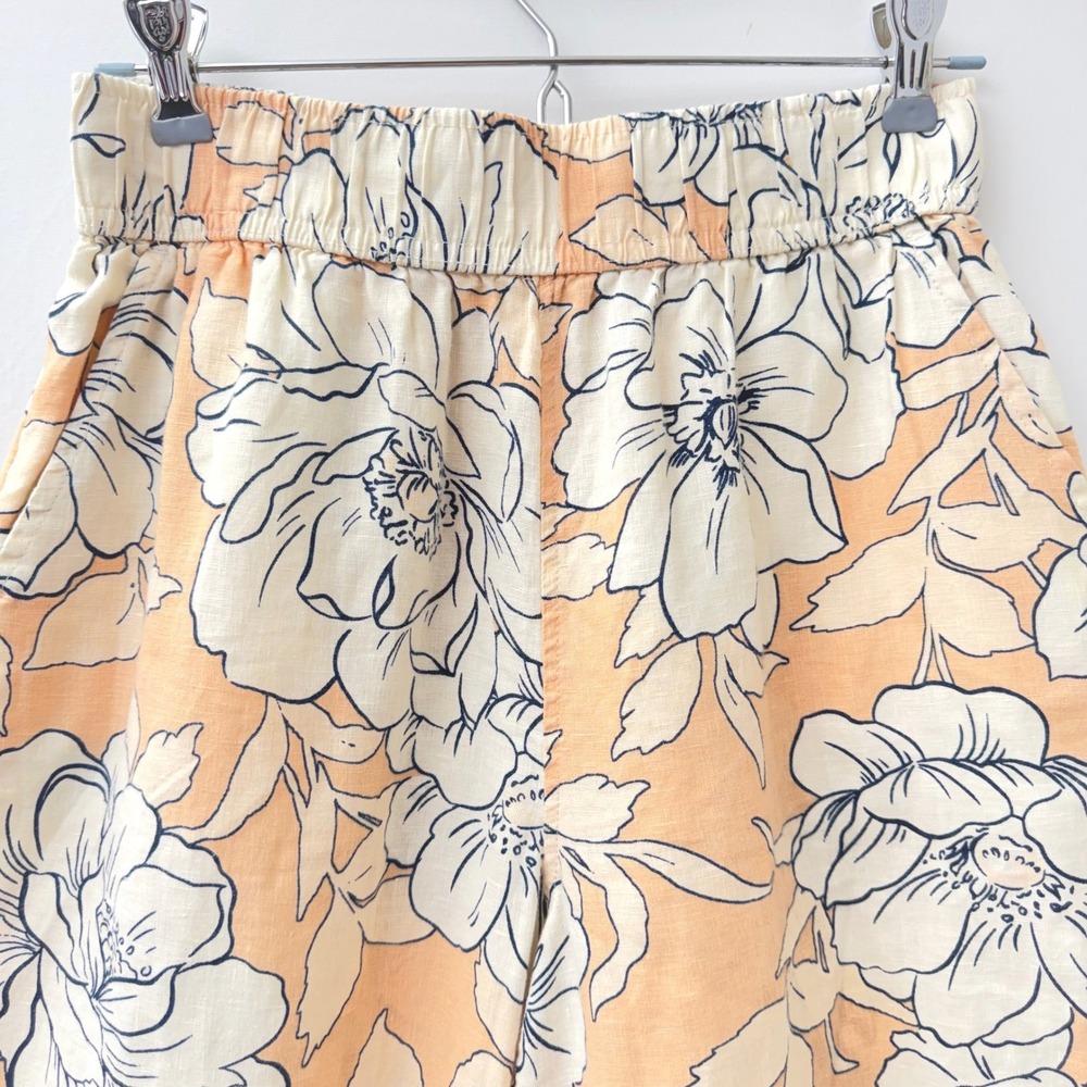 Rachel Zoe 100% Linen Wide Leg Pants Womens Small Peach Floral Pull On Pockets - Picture 3 of 14